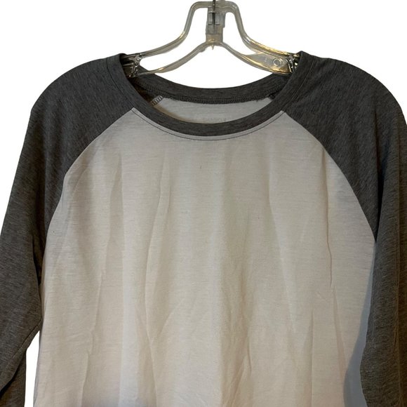 Danskin Now Baseball Shirt Womens Large 3/4 Sleeve Loose White Gray Relaxed - Picture 7 of 7